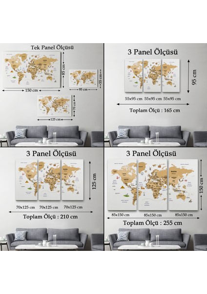 Haritasepeti Türkçe Dünya Haritası Dekoratif Kanvas Tablo Ülke-Başkentli Öğretici ve Sembollü 2322 fırsatları