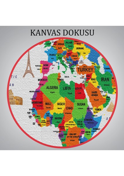 Dünya Haritası Dekoratif Kanvas Tablo Ülke ve Başkentli Öğretici ve Sembollü ( Üç Parça )