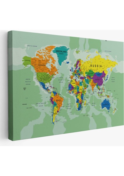 HaritaSepeti Dünya Haritası Son Derece Ayrıntılı Eğitici ve Öğretici Okyanuslu Dekoratif Kanvas Tablo 2503
