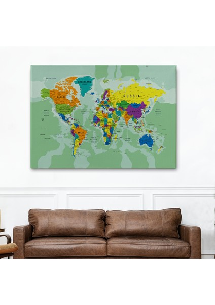 HaritaSepeti Dünya Haritası Son Derece Ayrıntılı Eğitici ve Öğretici Okyanuslu Dekoratif Kanvas Tablo 2503 fiyatları