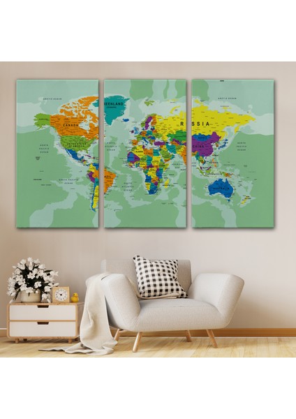 HaritaSepeti Dünya Haritası Son Derece Ayrıntılı Eğitici ve Öğretici Okyanuslu Dekoratif Kanvas Tablo 2503 modelleri