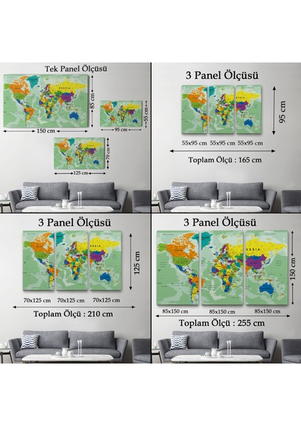 HaritaSepeti Dünya Haritası Son Derece Ayrıntılı Eğitici ve Öğretici Okyanuslu Dekoratif Kanvas Tablo 2503 fırsatları
