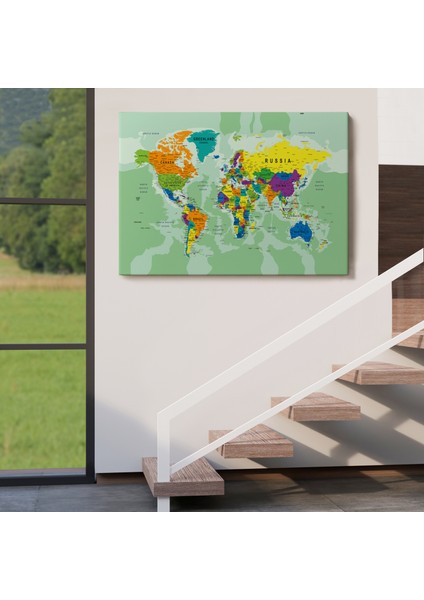 HaritaSepeti Dünya Haritası Son Derece Ayrıntılı Eğitici ve Öğretici Okyanuslu Dekoratif Kanvas Tablo 2503