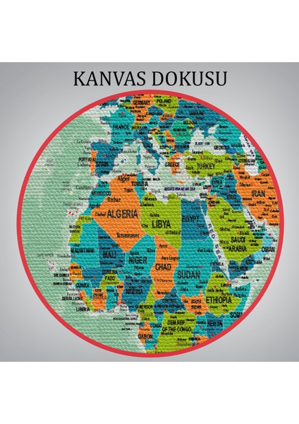 HaritaSepeti Dünya Haritası Son Derece Ayrıntılı Eğitici ve Öğretici Okyanuslu Dekoratif Kanvas Tablo 2543