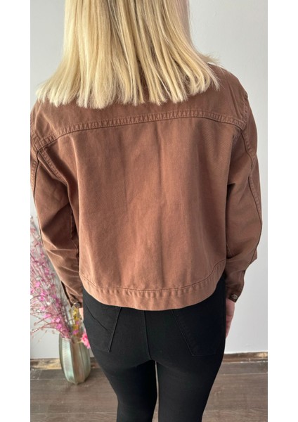 Kadın Kahverengi Crop Jean Ceket modelleri