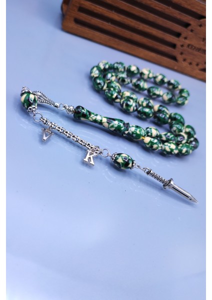 Isme Özel 8X12 mm Beyzi Kesim Komando Tesbihi - Kişiselleştirilebilir Toz Kehribar Tespih