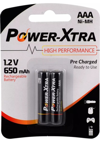 1.2V 650MAH Aaa Size Kullanıma Hazır Şarjlı Pil 2'li Blister