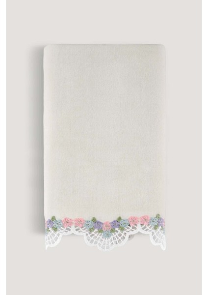 Sıla Kadıfe Nakıslı Çeyız Havlusu Krem 50X85