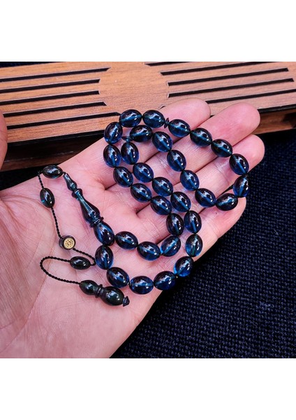 8X11 mm Hassas Delim Mavi Zar Kehribar Tesbih | Ayhan Turan Usta Imzalı Tespih