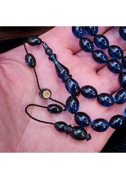 8X11 mm Hassas Delim Mavi Zar Kehribar Tesbih | Ayhan Turan Usta Imzalı Tespih fiyatları