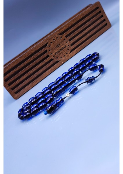 8X12 mm Parlement Mavi Zar Kehribar Tesbih - Enes Abdo Usta Imzalı Tespih fiyatları