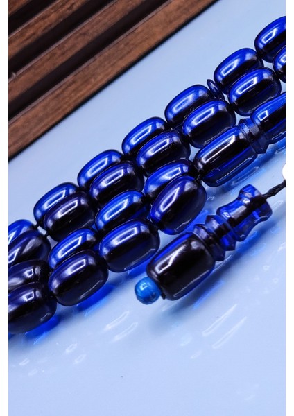 8X12 mm Parlement Mavi Zar Kehribar Tesbih - Enes Abdo Usta Imzalı Tespih modelleri