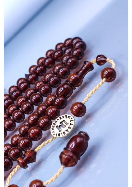 6x6 mm Lababidi Imzalı 99'lu Sıkma Kehribar Tesbih - Namaz Tesbihi