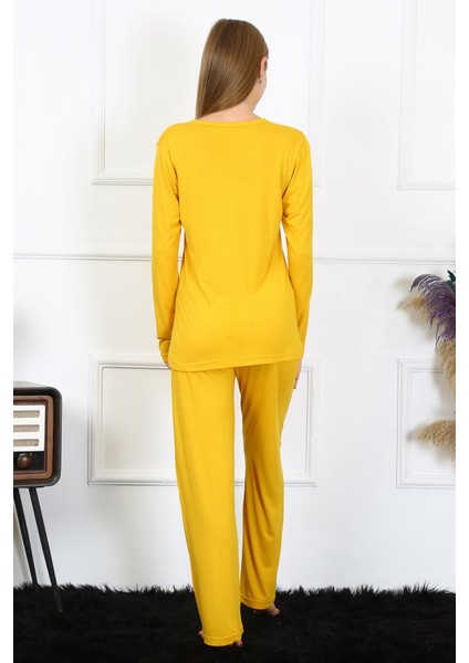Kadın Penye Uzun Kol Patlı Pijama Takım 4167 fırsatları