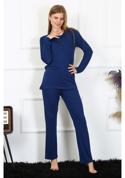 Kadın Penye Uzun Kol Patlı Pijama Takım 4169