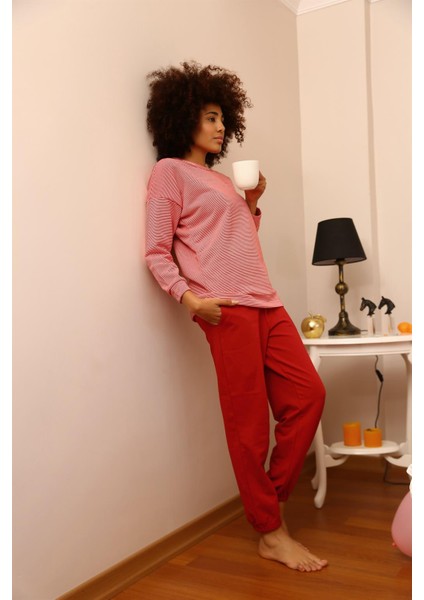 Kadın Uzun Kol 3 Iplik Penye Pijama Takım 4184