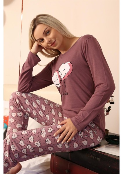 Kadın Penye Uzun Kol Pijama Takım 4187 modelleri