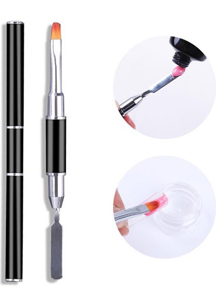 2'si 1 Arada Çift Uçlu Seçici Paslanmaz Çelik Tırnak Aracı Çiçek Fırçası Çift Kullanımlı Kalem (Yurt Dışından)