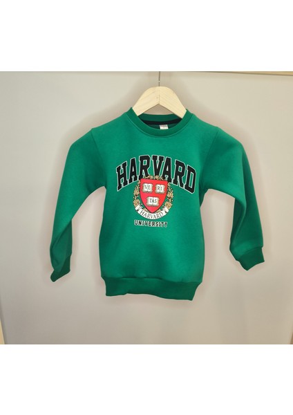 Harvard Baskılı 3 Iplik Şardonlu Yeşil Erkek Çocuk Sweatshirt