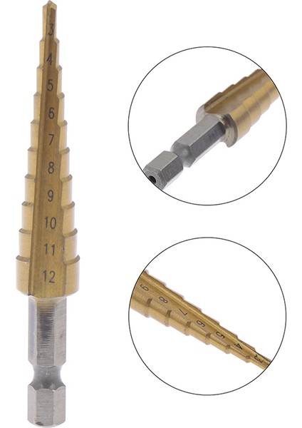 3-12MM Kaplamalı Kademeli Matkap Uçları Altıgen Saplı Matkap Ucu Metal Delme Güç Aracı Podazz (Yurt Dışından)