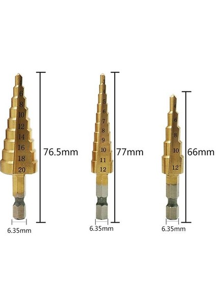 Adet 4241 Hss Metrik 1/4 Hex Shank Titanyum Kaplamalı Adım Matkap Ucu (Yurt Dışından)