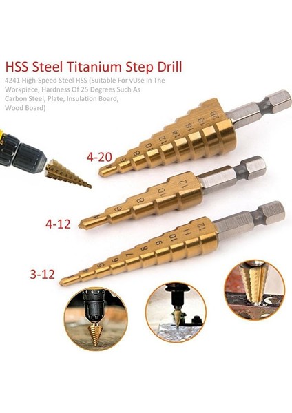 Adet 4241 Hss Metrik 1/4 Hex Shank Titanyum Kaplamalı Adım Matkap Ucu (Yurt Dışından)