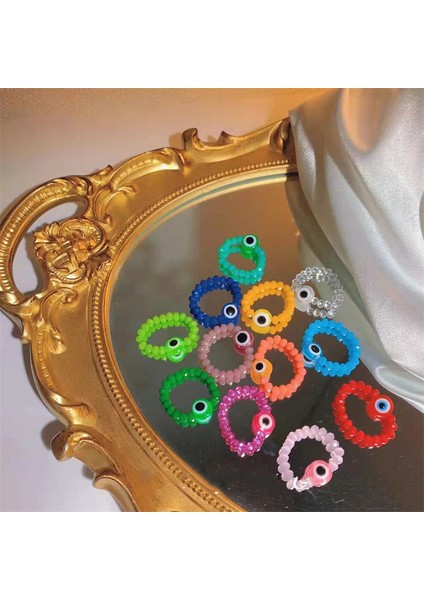 Yeni Trendy Akrilik Boncuk Nazar Yüzükler Kadın Kızlar Için Renkli El Yapımı Reçine Elastik Boncuklu Yüzük Ins Tarzı Estetik Takı (Yurt Dışından) fiyatları