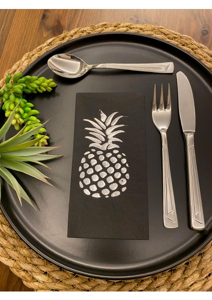 Gümüş Yaldızlı Siyah Ananas Peçete