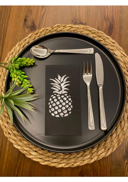 Gümüş Yaldızlı Siyah Ananas Peçete fiyatları