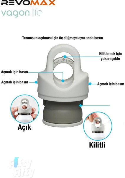 Revomax 473 ml Özel Kapak Sistemli 18SAAT Sıcak/36 Saat Soğuk Çelik Termos -473ML