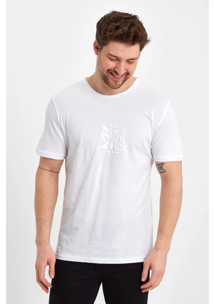 Uomo Park 2617 Basic Flamlı Kumaş Ön Kabartma Baskılı T-Shirt