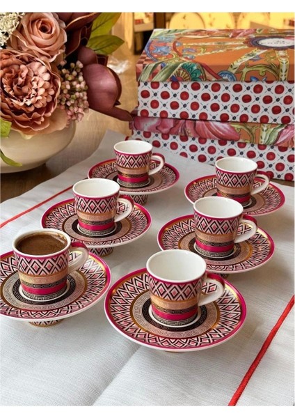 GF03 Porselen Renkli Kahve Fincan Takımı 6 Lı
