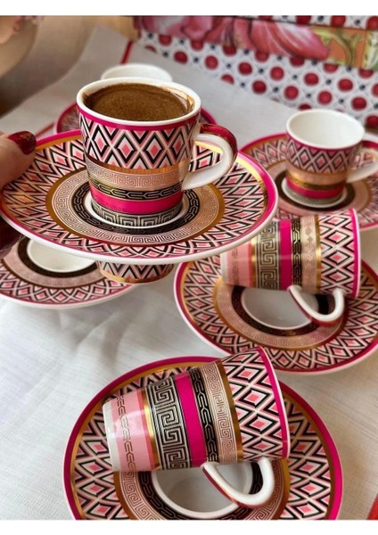 GF03 Porselen Renkli Kahve Fincan Takımı 6 Lı