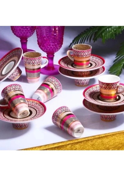 GF03 Porselen Renkli Kahve Fincan Takımı 6 Lı