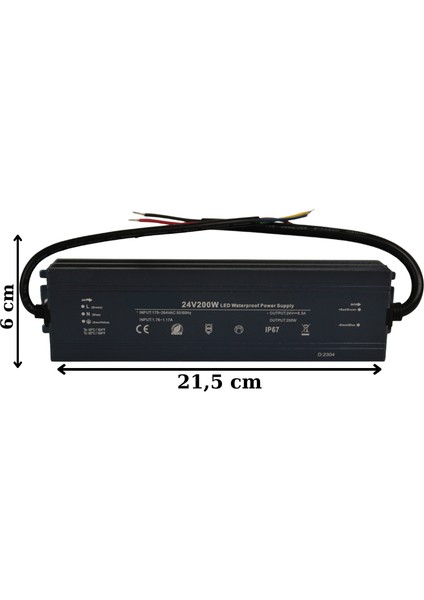 24 Volt 8,3 Amper 200 Watt Dış Cephe LED Adaptör IP67 Su Geçirmez