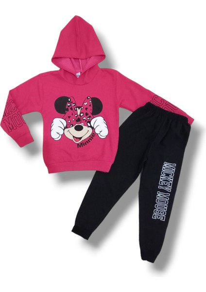 Minnie Mouse Kapşonlu Kız Çocuk Takım Pembe