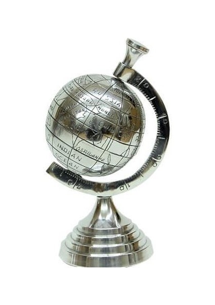 Zhlhome El Yapımı Dünya Metal Küre Gümüş Renk 22CM