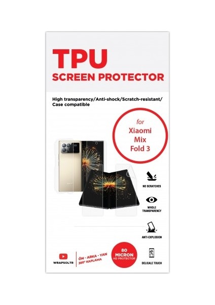 Xiaomi Mix Fold 3 Ön, Arka ve Yan 360 Derece Tam Kaplama Tpu Film fiyatları
