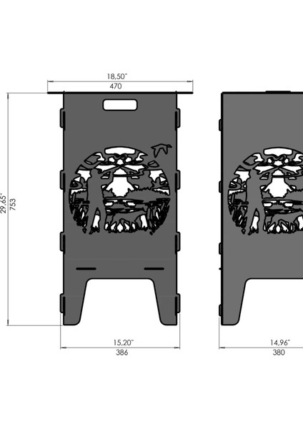 Uzun Tip Ateş Çukuru ve Mangal Avcı Desenli Portatif