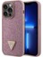iPhone 15 Pro Uyumlu Kılıf Guess Orjinal Lisanslı Taşlı Arka Yüzey Üçgen Logolu Kapak Pembe 1