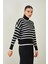 Kadın Siyah Balıkçı Yaka Çizgili Triko Kazak 1