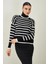 Kadın Siyah Balıkçı Yaka Çizgili Triko Kazak 2