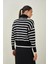 Kadın Siyah Balıkçı Yaka Çizgili Triko Kazak 4