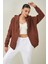 Kadın Kahve Kapüşonlu Oversize Fermuarlı Sweatshirt 1