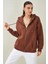 Kadın Kahve Kapüşonlu Oversize Fermuarlı Sweatshirt 3