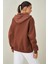 Kadın Kahve Kapüşonlu Oversize Fermuarlı Sweatshirt 5