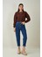 Tena Moda Kadın Kahve Bisiklet Yaka Üç Iplik Oversize Crop Sweatshirt 4