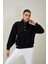 Tena Moda Kadın Siyah Dik Yaka Önü Çıtçıtlı Üç Iplik Sweatshirt 2