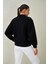 Tena Moda Kadın Siyah Dik Yaka Önü Çıtçıtlı Üç Iplik Sweatshirt 3