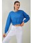 Tena Moda Kadın Mavi Bisiklet Yaka Üç Iplik Oversize Crop Sweatshirt 1